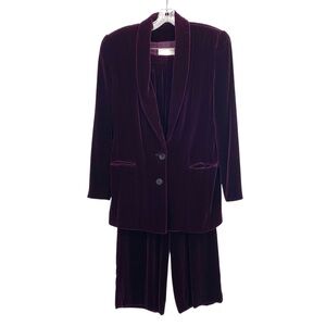 Dana Buchman Vintage Dark Purple Velvet Silk Blend Pant Blazer Jacket Suit Set